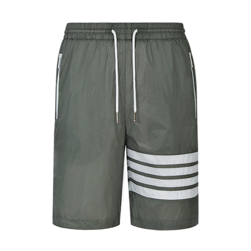 Thom Browne Style Unisex Casual Sweatpants with Signature Four-Bar Detail