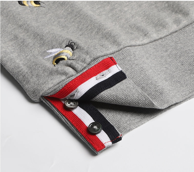 Premium 100% Cotton Embroidered Zip - Up Hoodie - Full - Zip Hooded Sweatshirt | Thom Browne