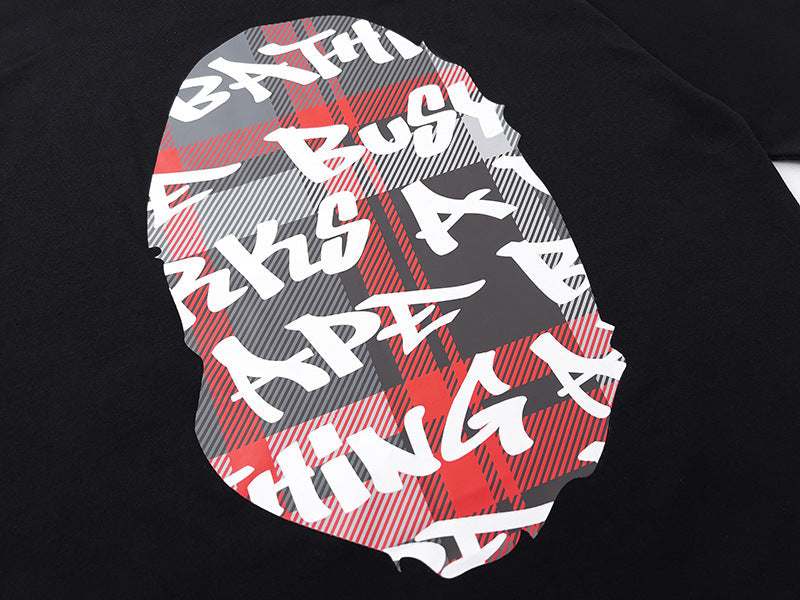 BAPE Red Stroke Camo Big Ape Head Men's T-Shirt - Black