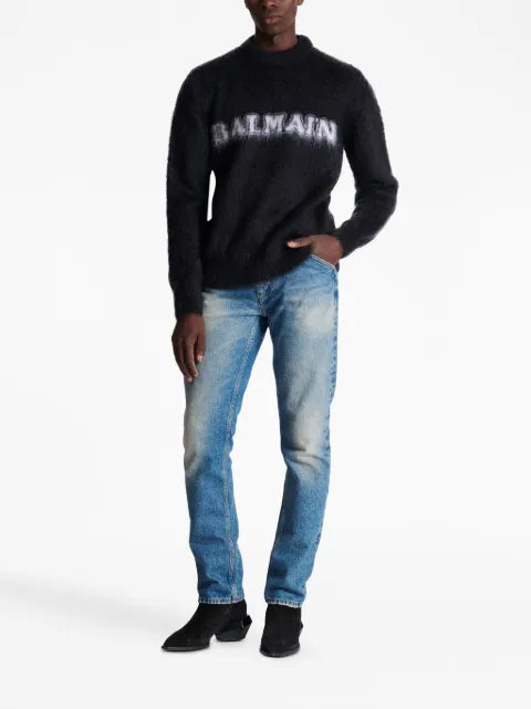 Balmain logo-print brushed-finish jumper