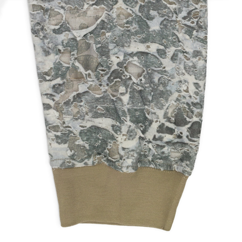 BEIGE CAMO BURN OUT PRINT LONG SLEEVE T-SHIRT