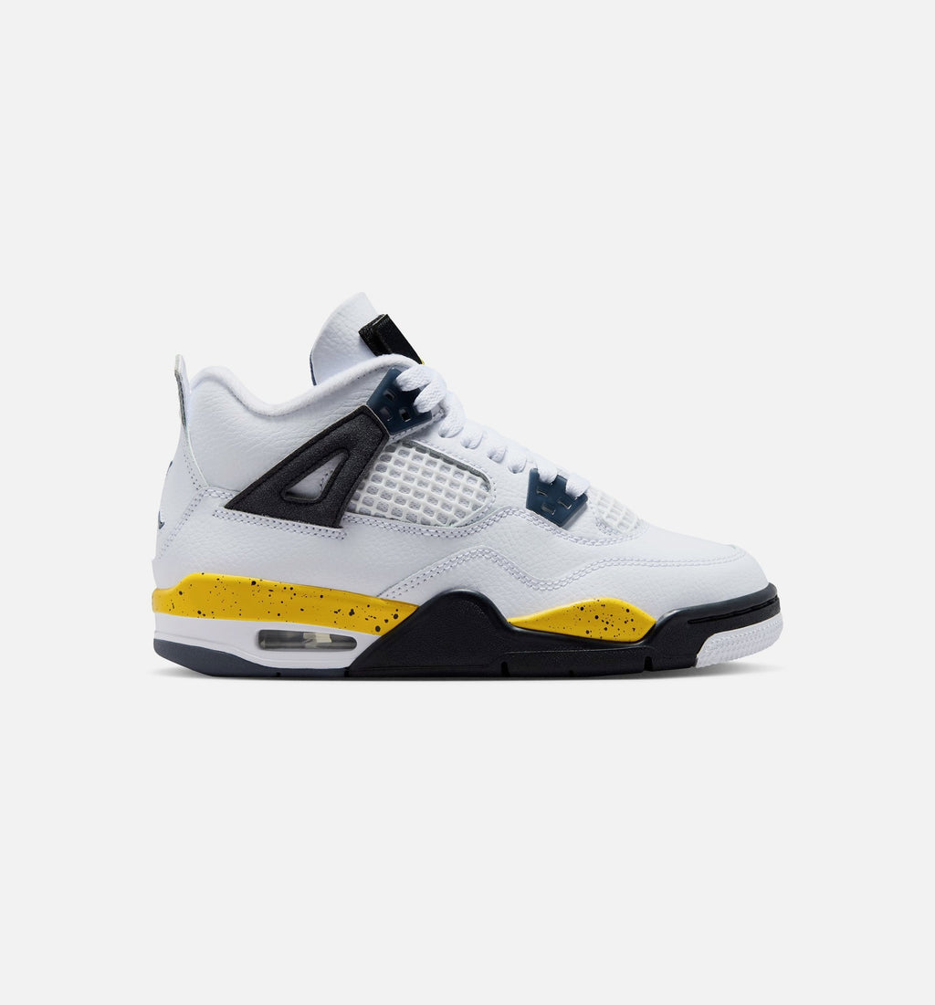 Air Jordan 4 Retro Rare Air Tour Yellow Grade School Shoes - White Dark Blue Grey Black Tour Yellow