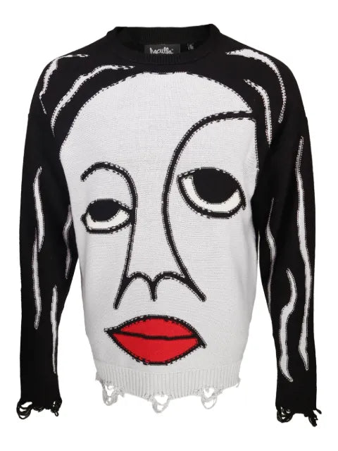 Haculla face-print frayed jumper