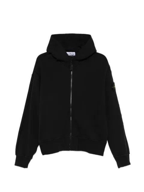 Stone Island 6100039 organic cotton fleece oversized-fit zip-up hooded sweatshirt with pockets
