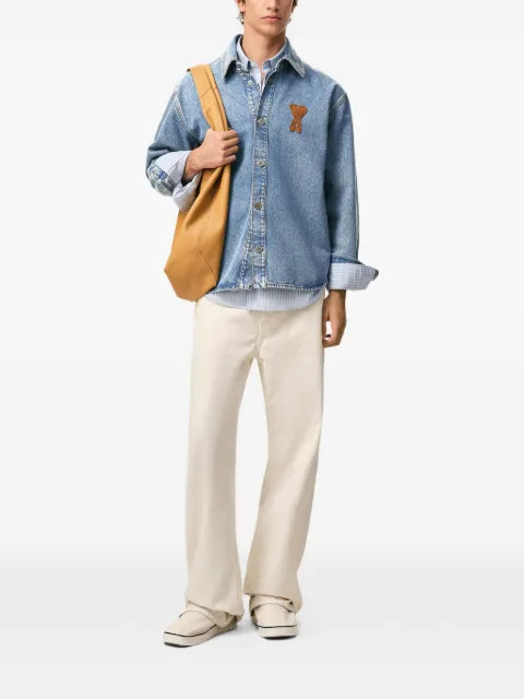 AMI Paris blue cotton knitted Ami de Coeur overshirt