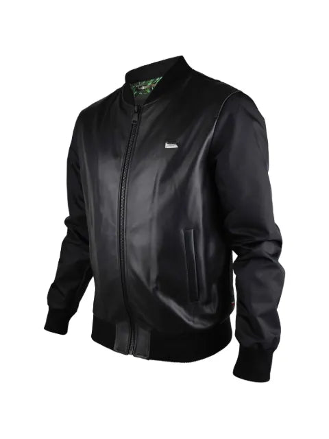 Philipp Plein logo-plaque leather bomber jacket