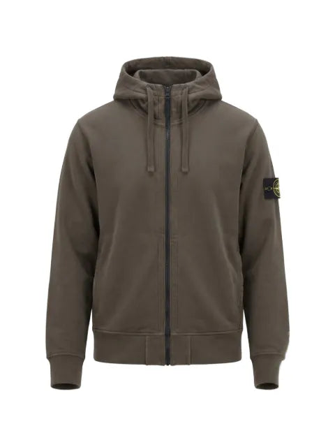 Stone Island 6100009 organic-cotton fleece oversized-fit zip-up hooded sweatshirt with pockets