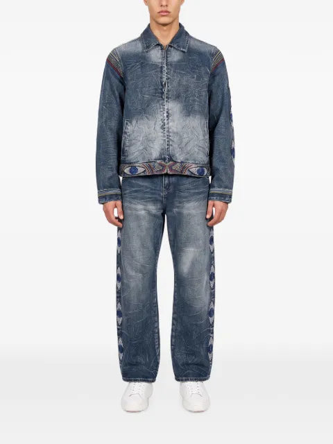 KidSuper eye-embroidery acid-wash denim jacket