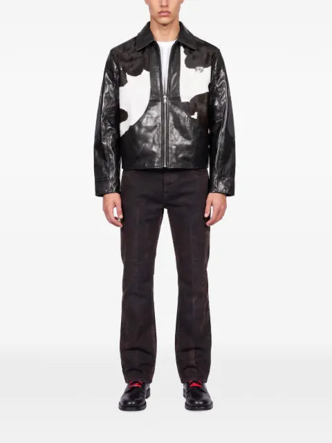 KidSuper cow-print panelled leather jacket