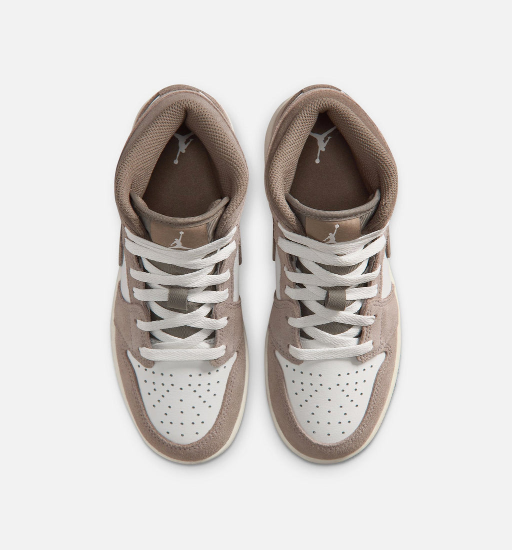 Air Jordan 1 Mid Grade School Lifestyle Shoes - Enigma Stone / Olive Grey / Summit White