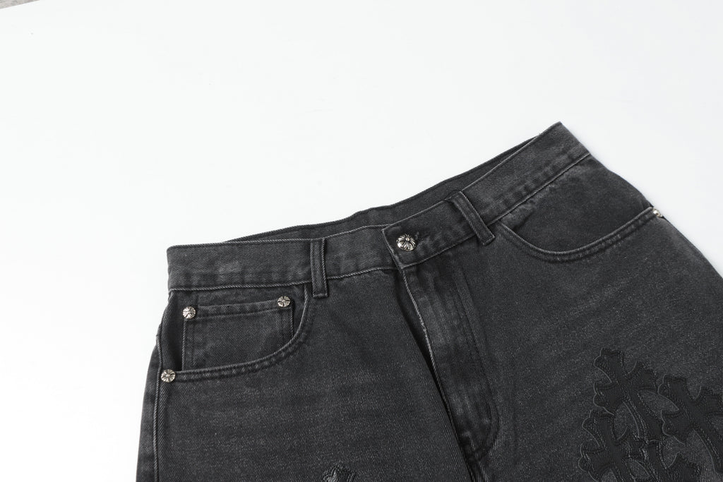 Chrome Hearts Black Cross Patch Grey Jeans