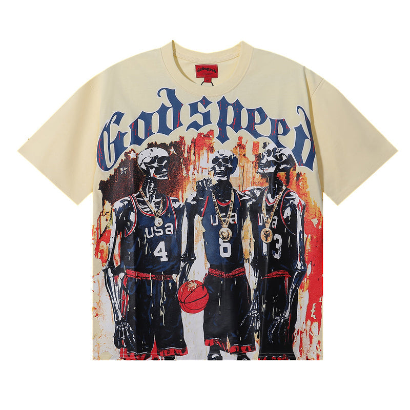 Godspeed t Shirts Basketball Dream Team Trident Print Cotton Casual Short Sleeve Men and Women
