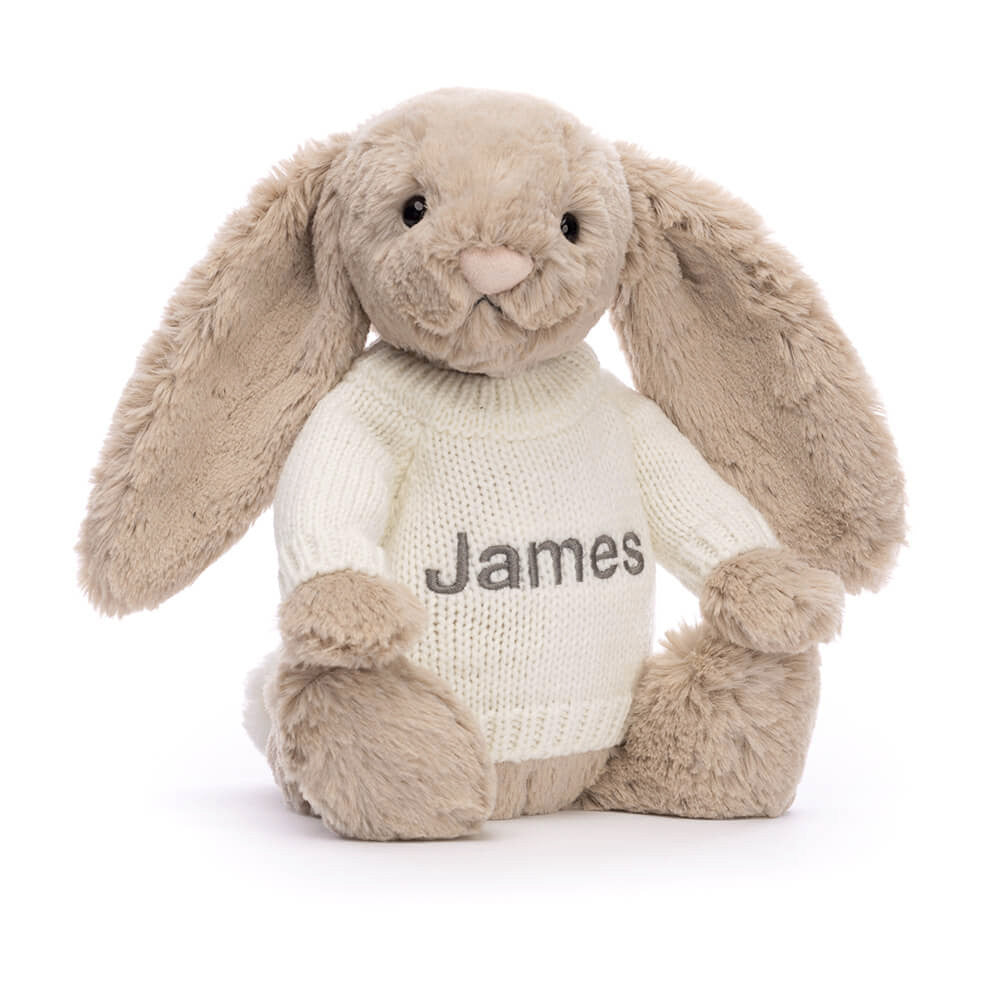 Bashful Beige Bunny with Personalized Cream Jumper