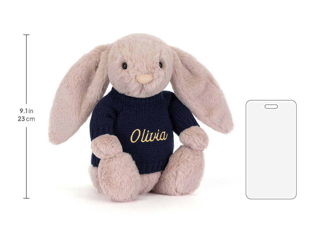 Bashful Luxe Bunny Rosa with Personalized Navy Jumper