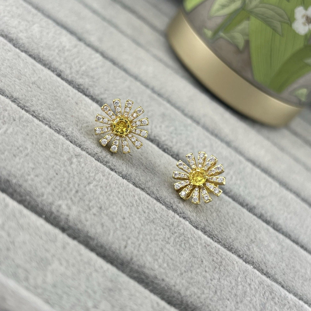 Damiani Style Floral Cubic Zirconia 18K Gold-Plated Earrings