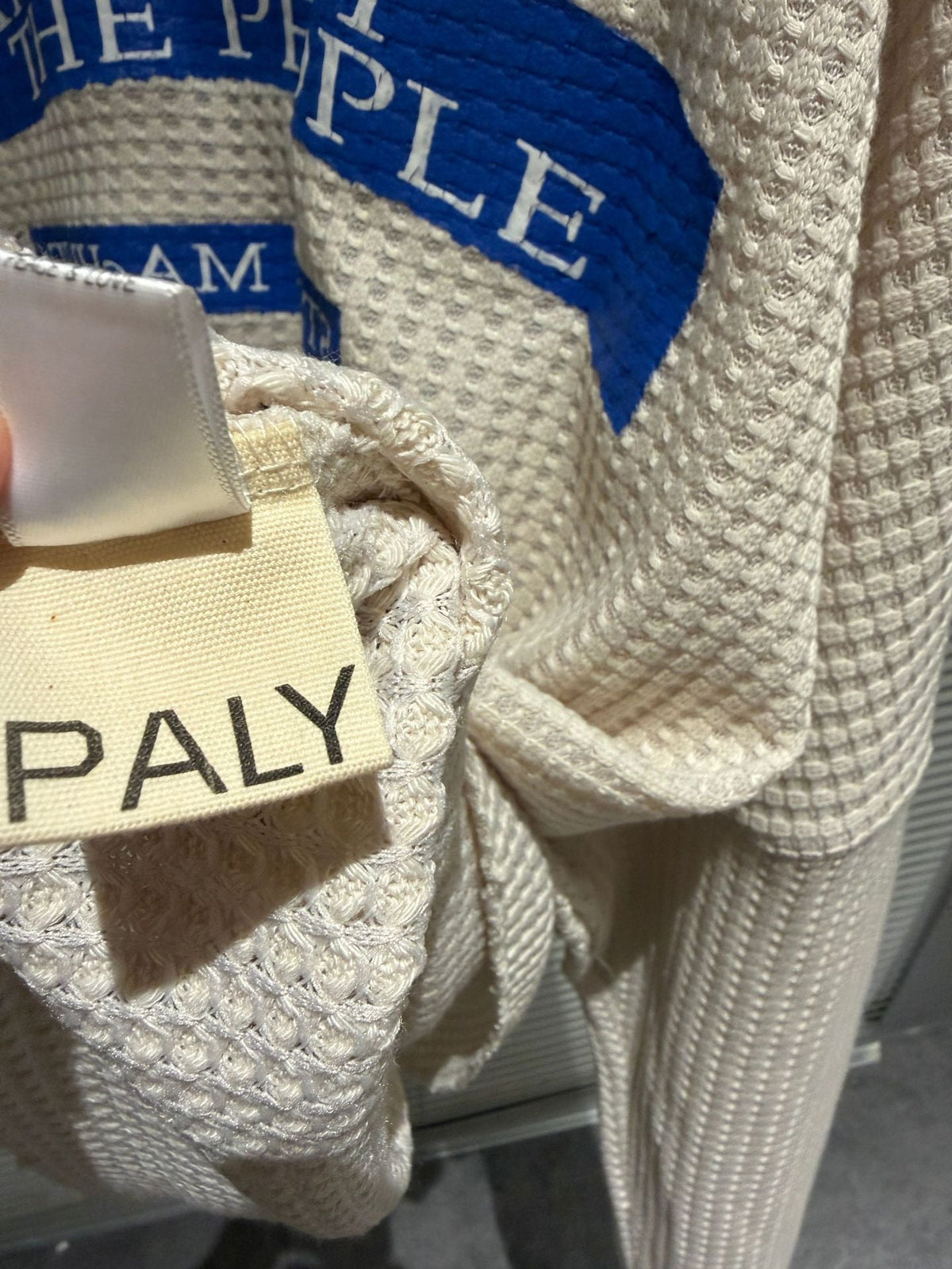 Paly Hollywood Letter Graphic Waffle-Knit Long Sleeve Crewneck T-Shirt