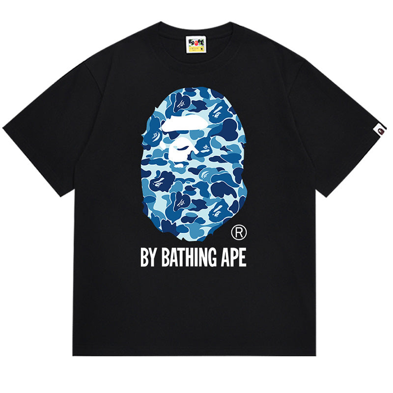 BAPE Blue ABC Camo Ape Head Men's T-Shirt - Black
