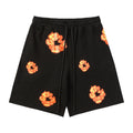 Denim Tears Black Cotton Sweat Shorts With Orange Flower Wreath Print