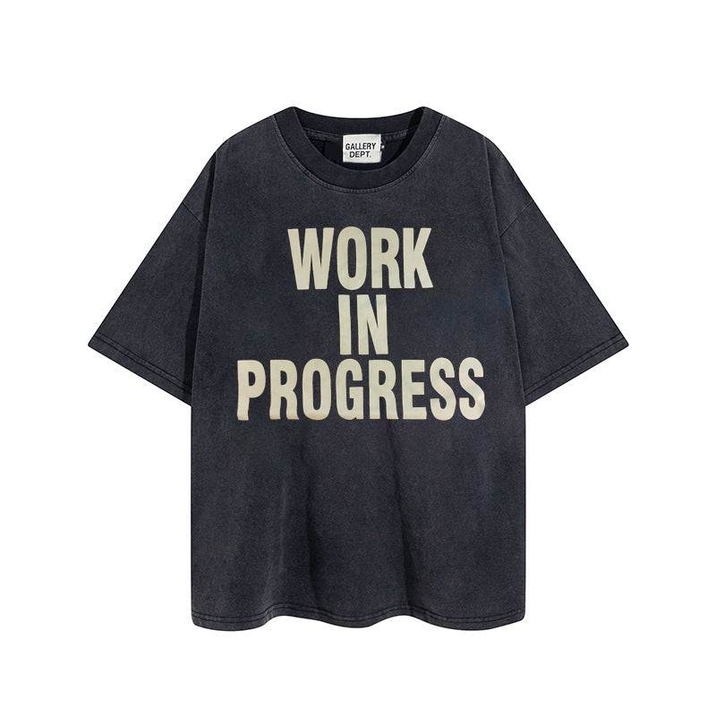 Gallery Dept T Shirts Vintage Distressed Loose Wash Short Sleeve Gallery Dept Printed Men and Women Base Te