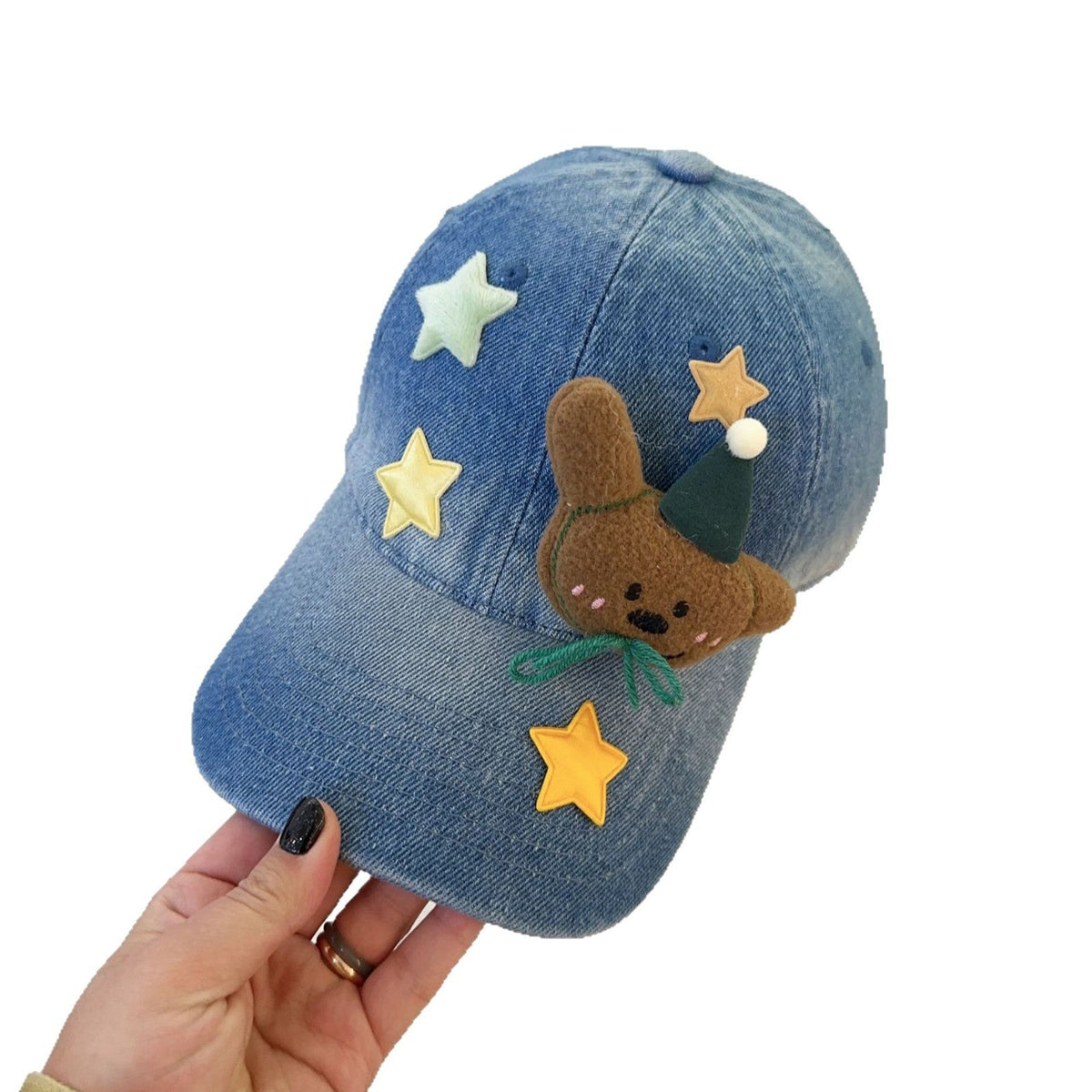 Washed Denim 3D Cartoon Plush Star Baseball Cap Y2K Casual Hat