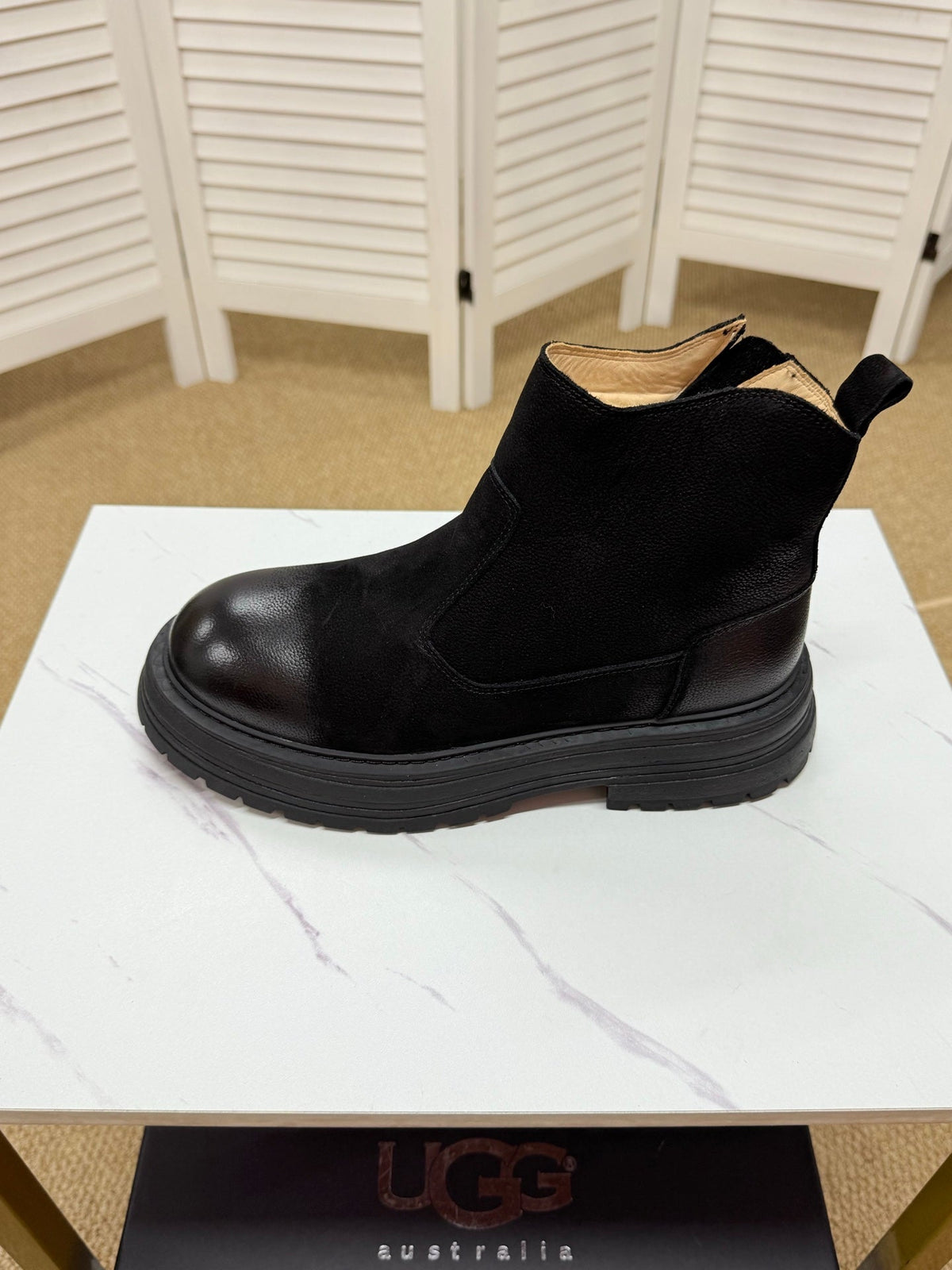 UGG Black Pull-On Leather Chelsea Boots
