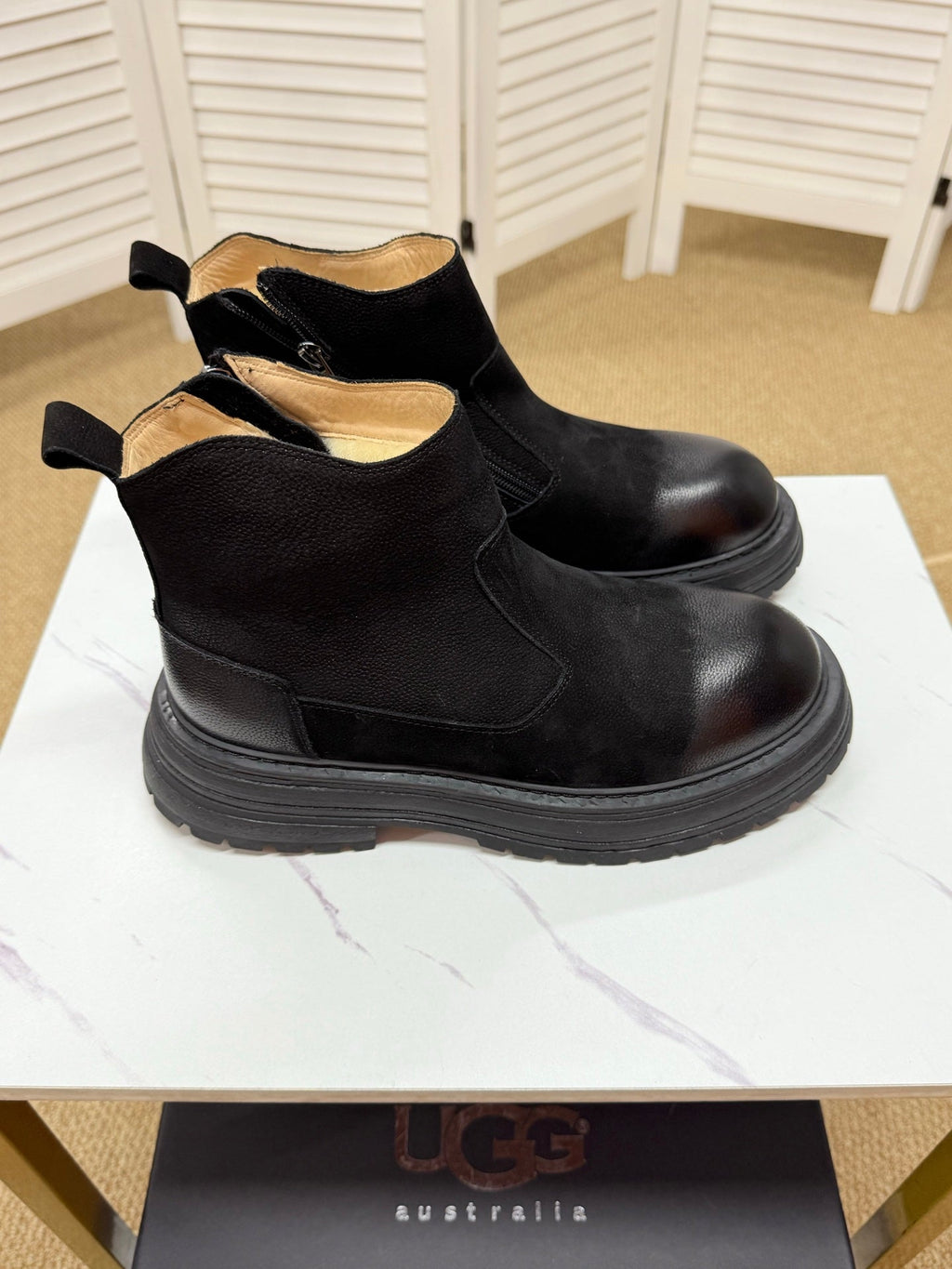 UGG Black Pull-On Leather Chelsea Boots