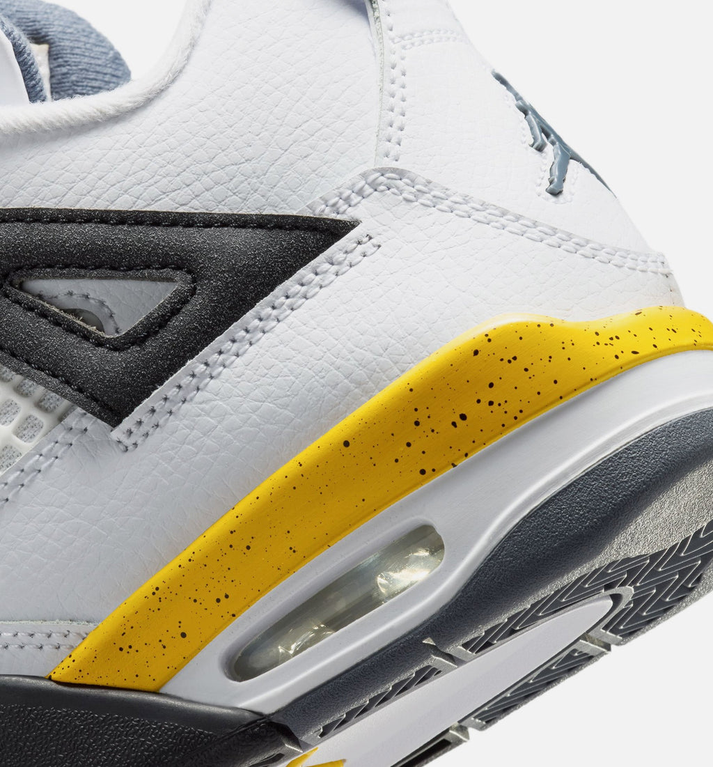 Air Jordan 4 Retro Rare Air Tour Yellow Grade School Shoes - White Dark Blue Grey Black Tour Yellow