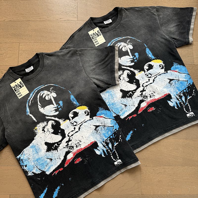 VALE USA Distressed Graphic Washed Short-Sleeve T-Shirt