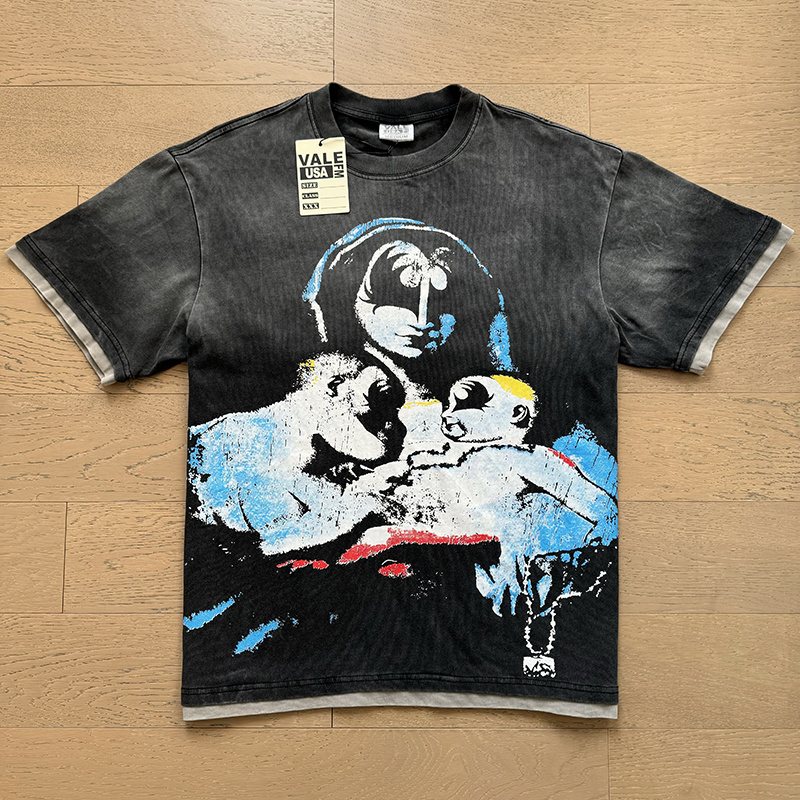 VALE USA Distressed Graphic Washed Short-Sleeve T-Shirt