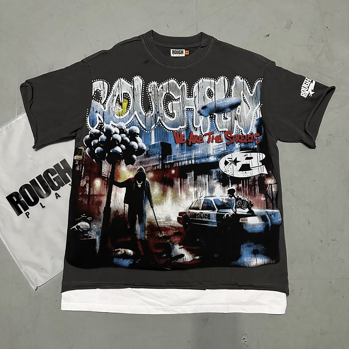 Rough Play Dark Gray Skull City Graphic T-Shirt