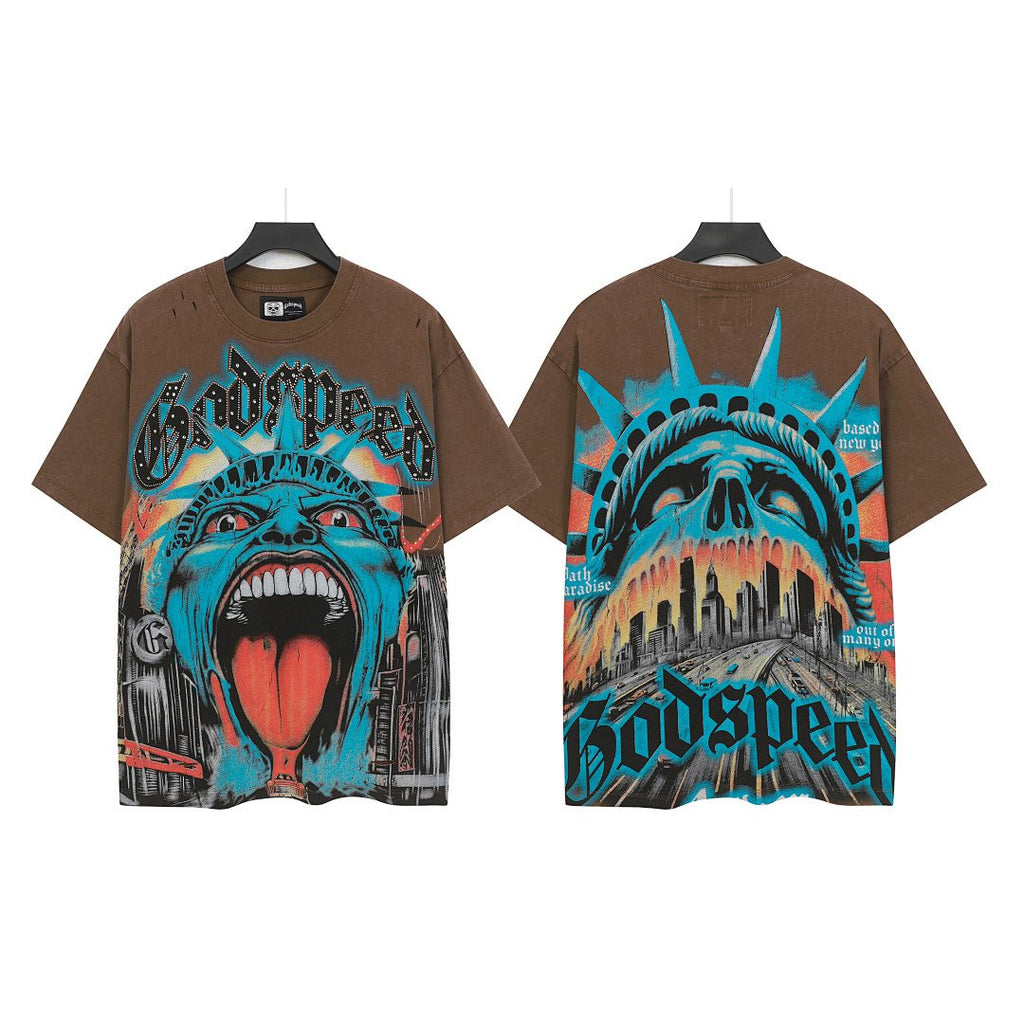 Godspeed Distressed Rhinestone Graphic T-Shirt