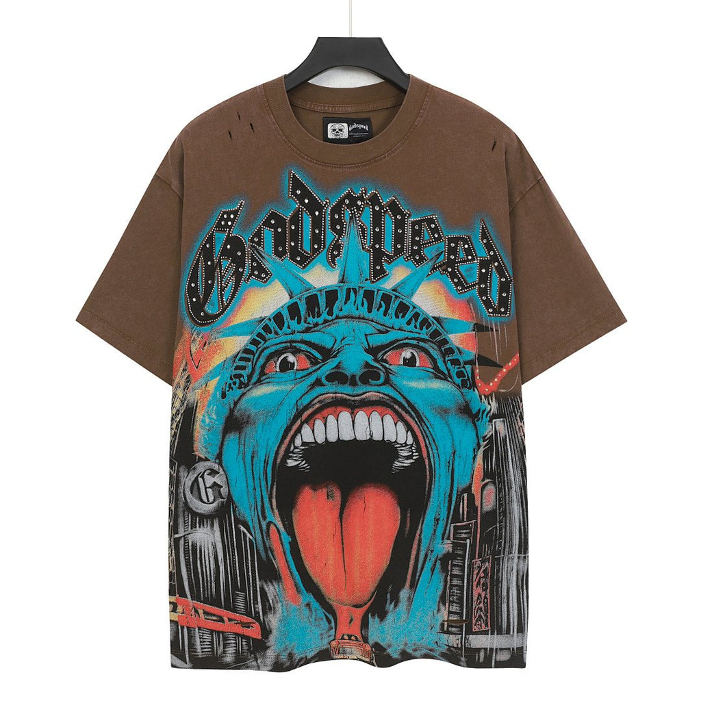 Godspeed Distressed Rhinestone Graphic T-Shirt