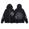 MIXED EMOTION Rhinestone Graphic Zip-Up Hoodie