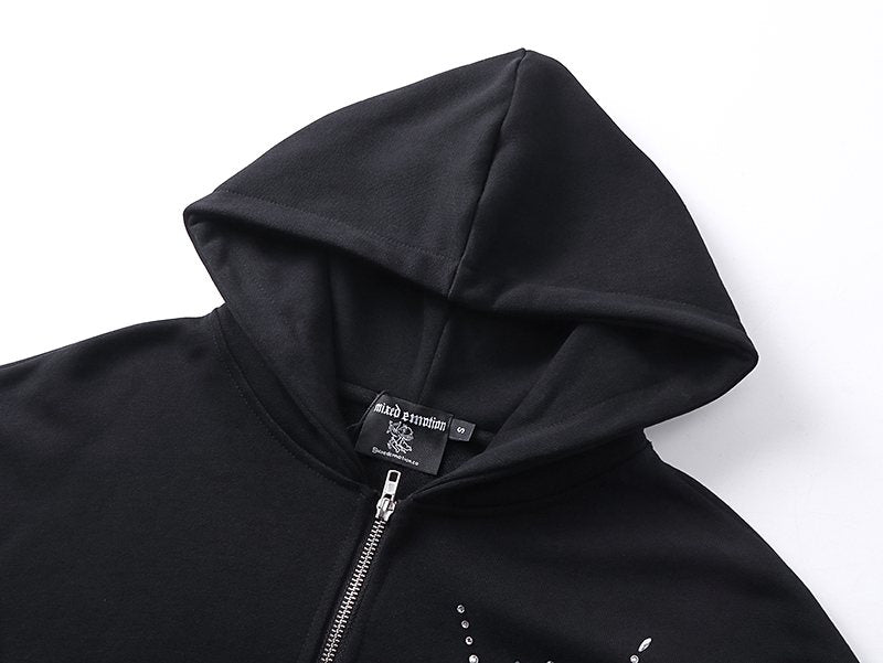 MIXED EMOTION Rhinestone Graphic Zip-Up Hoodie