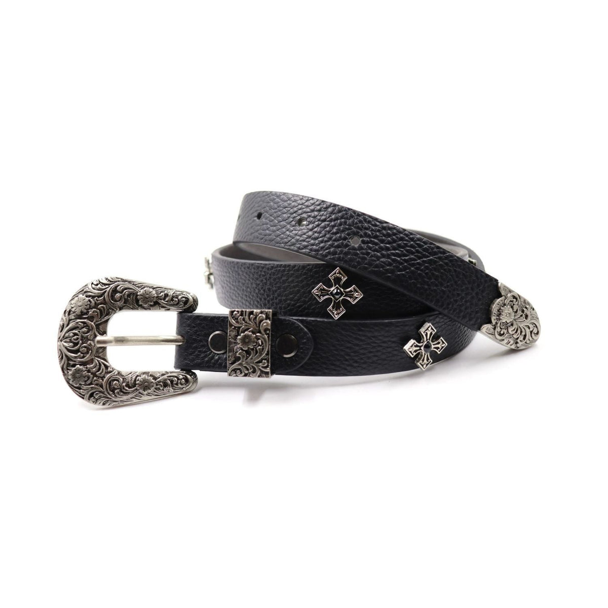 COMPLETE99% Cross Multi-color Stone Daisy Engraved Leather Waist Belt