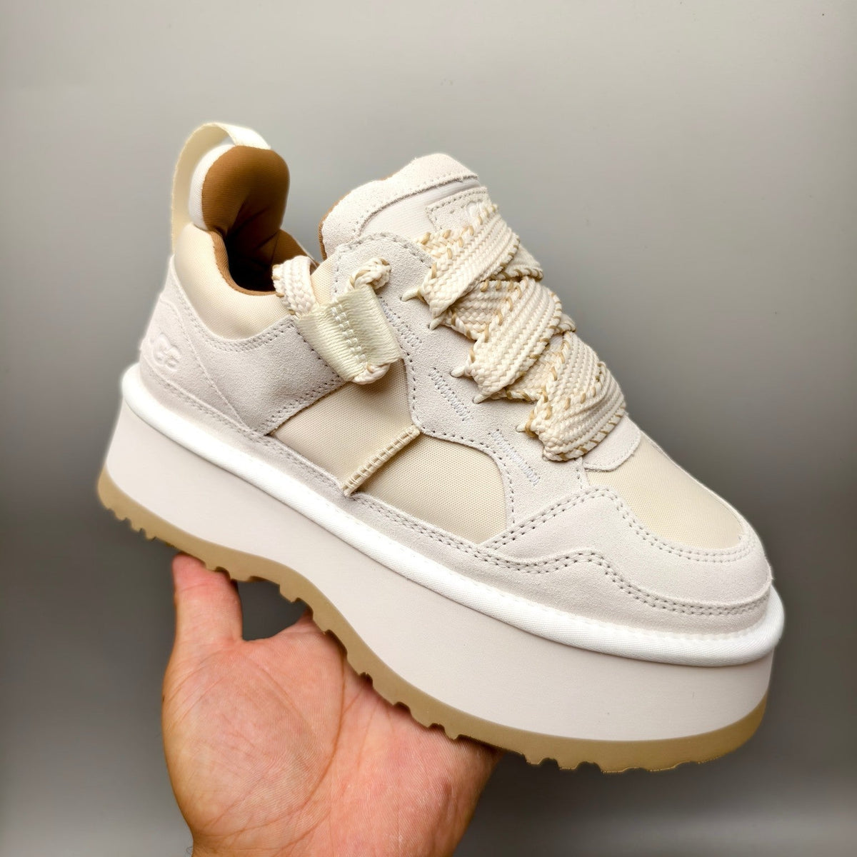 White Chunky Dad Sneakers — Lace-Up Casual | New Arrival | In Stock