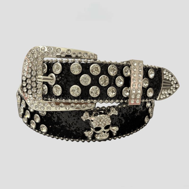 Y2K Western Punk Rhinestone Belt Skull Inlaid Sparkling Hip Hop Waist