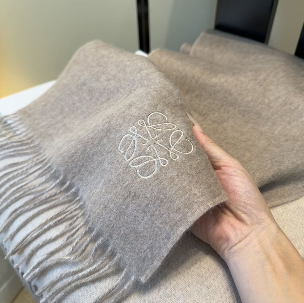 Loewe Taupe Gray Fringed Scarf