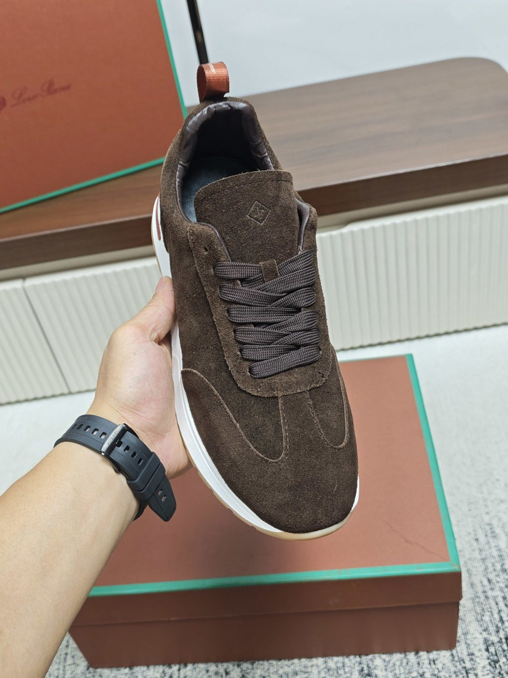 Dark Brown Low-Top Lace-Up Sneakers