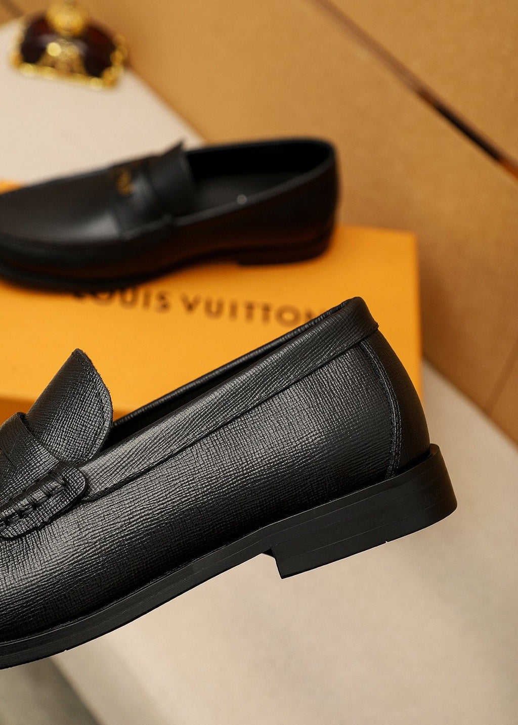 Louis Vuitton Black Textured Hardware Loafers