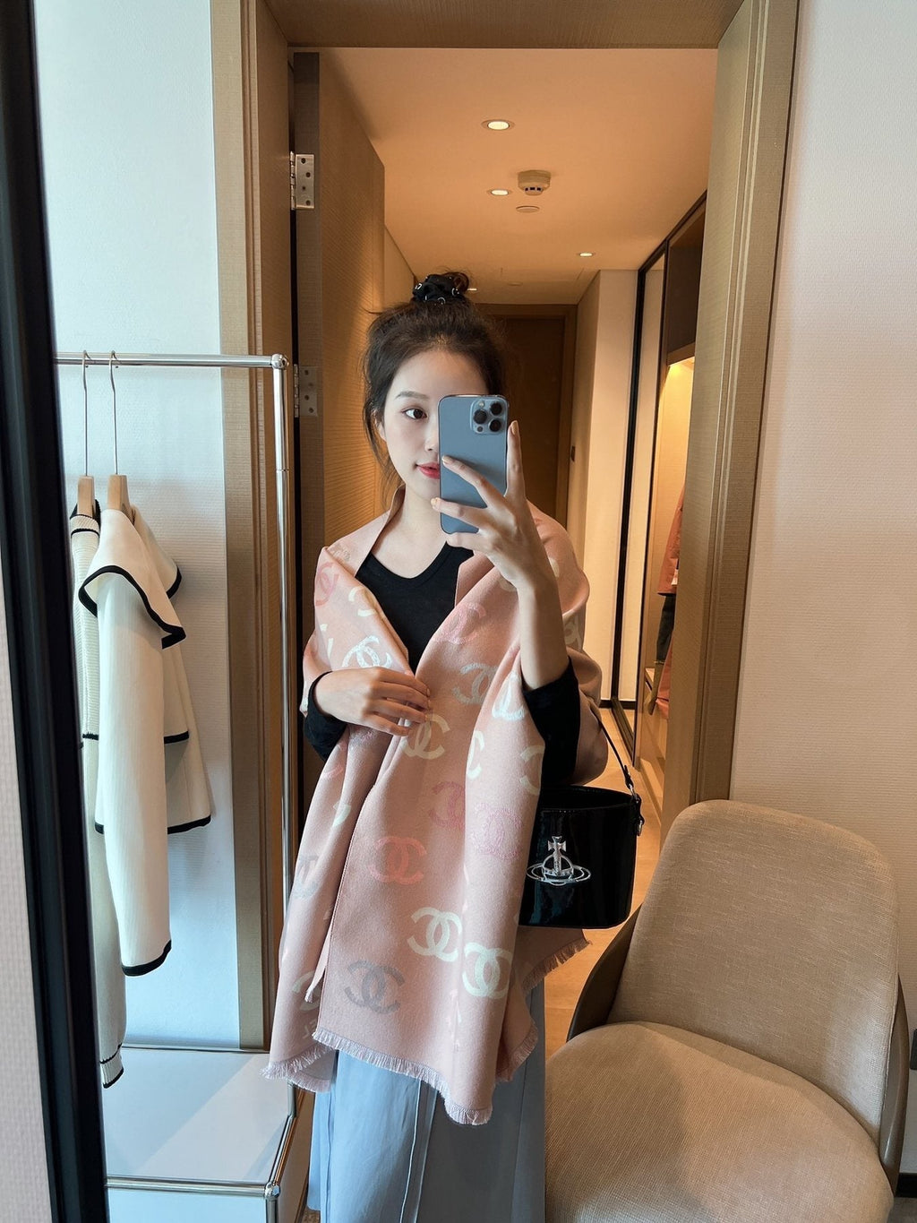 Chanel Motif Fringed Scarf
