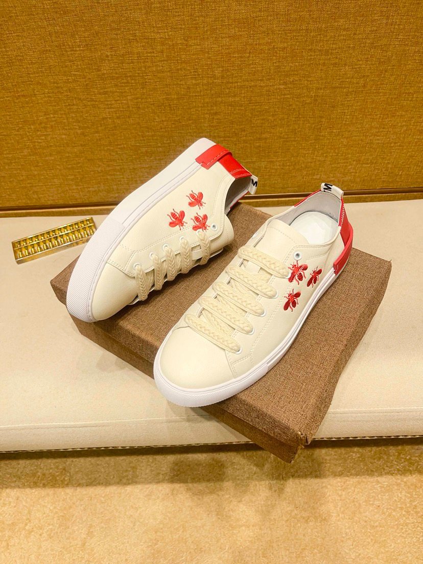 White Low-Top Sneakers with Red Floral Accents
