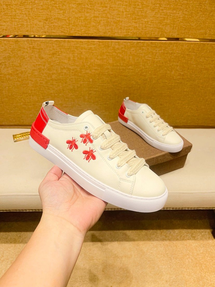 White Low-Top Sneakers with Red Floral Accents