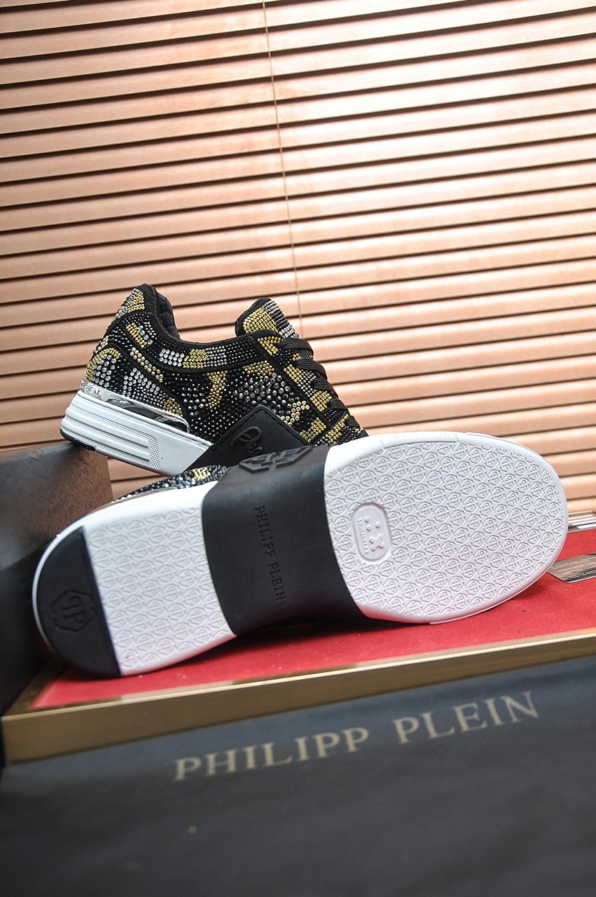 Philipp Plein Black & Gold Patterned Sneakers