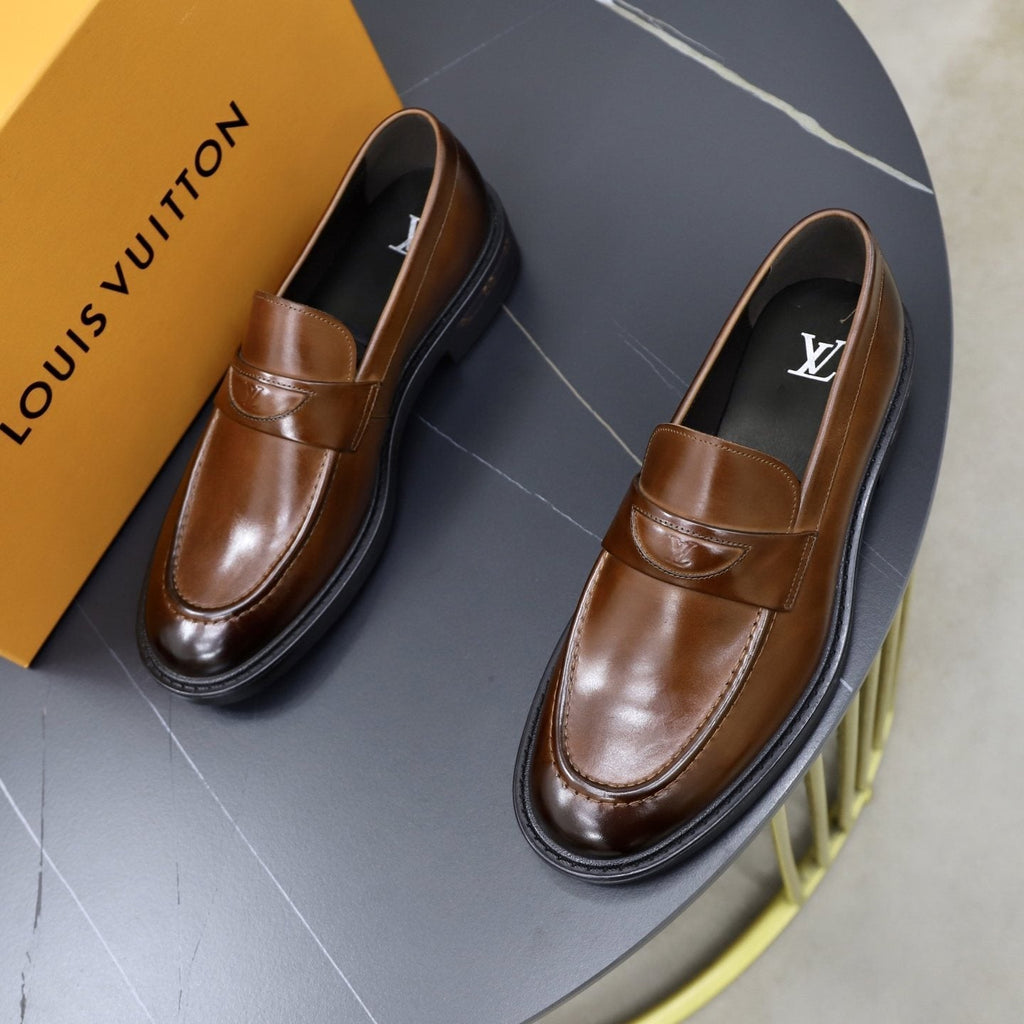 Louis Vuitton Men's Brown Penny Loafers - Brown Leather Upper