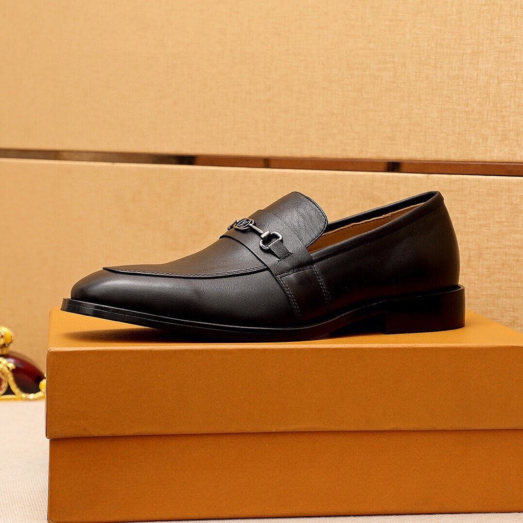 Louis Vuitton Black Metal-Bit Leather Loafers