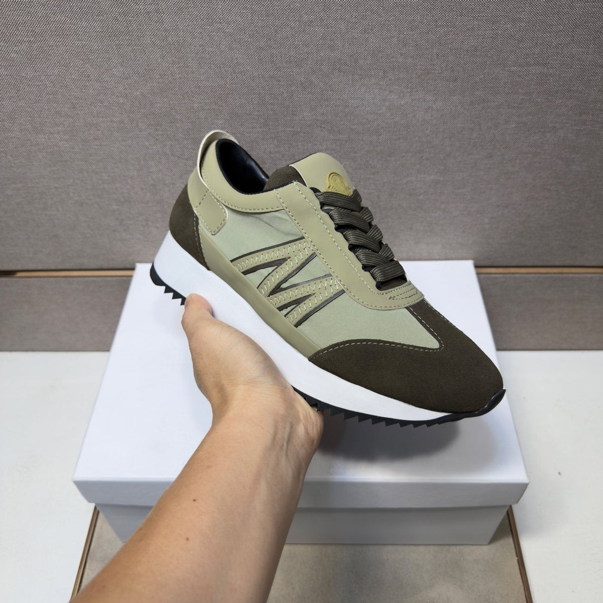 Moncler Olive Green Low-Top Sneakers