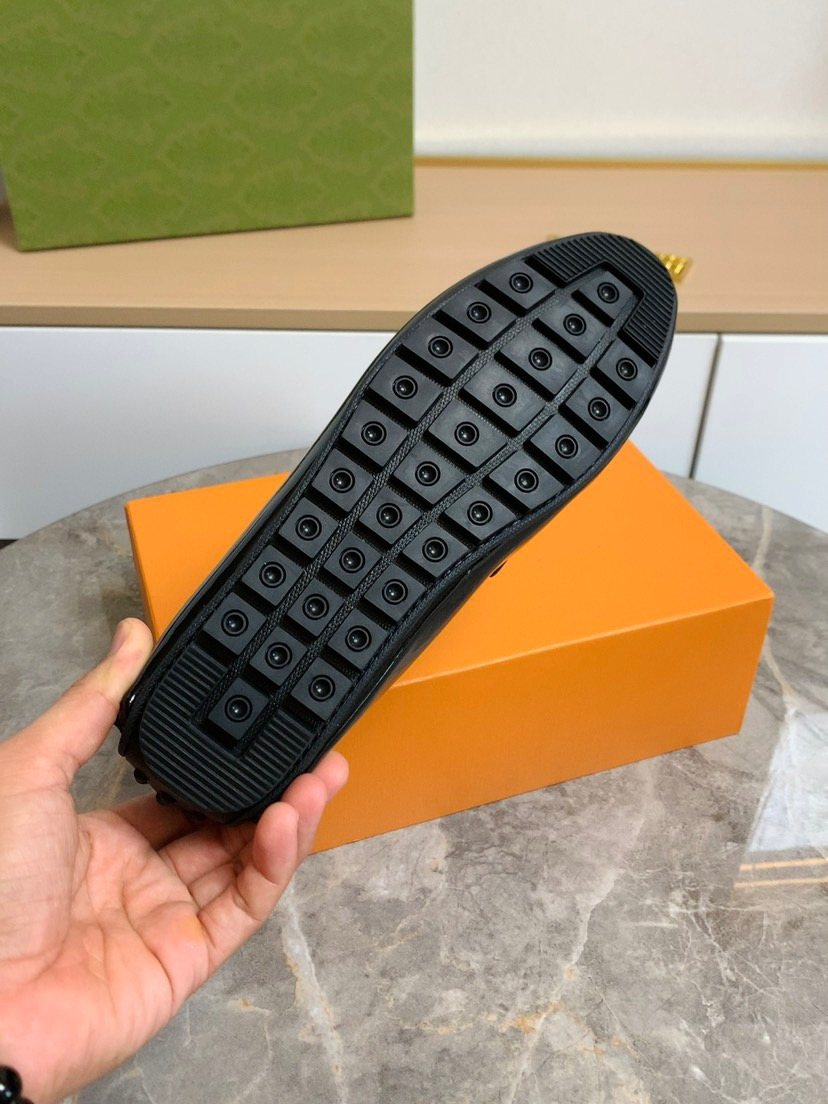 Louis Vuitton Men's Black Leather Loafers - Tan Interior
