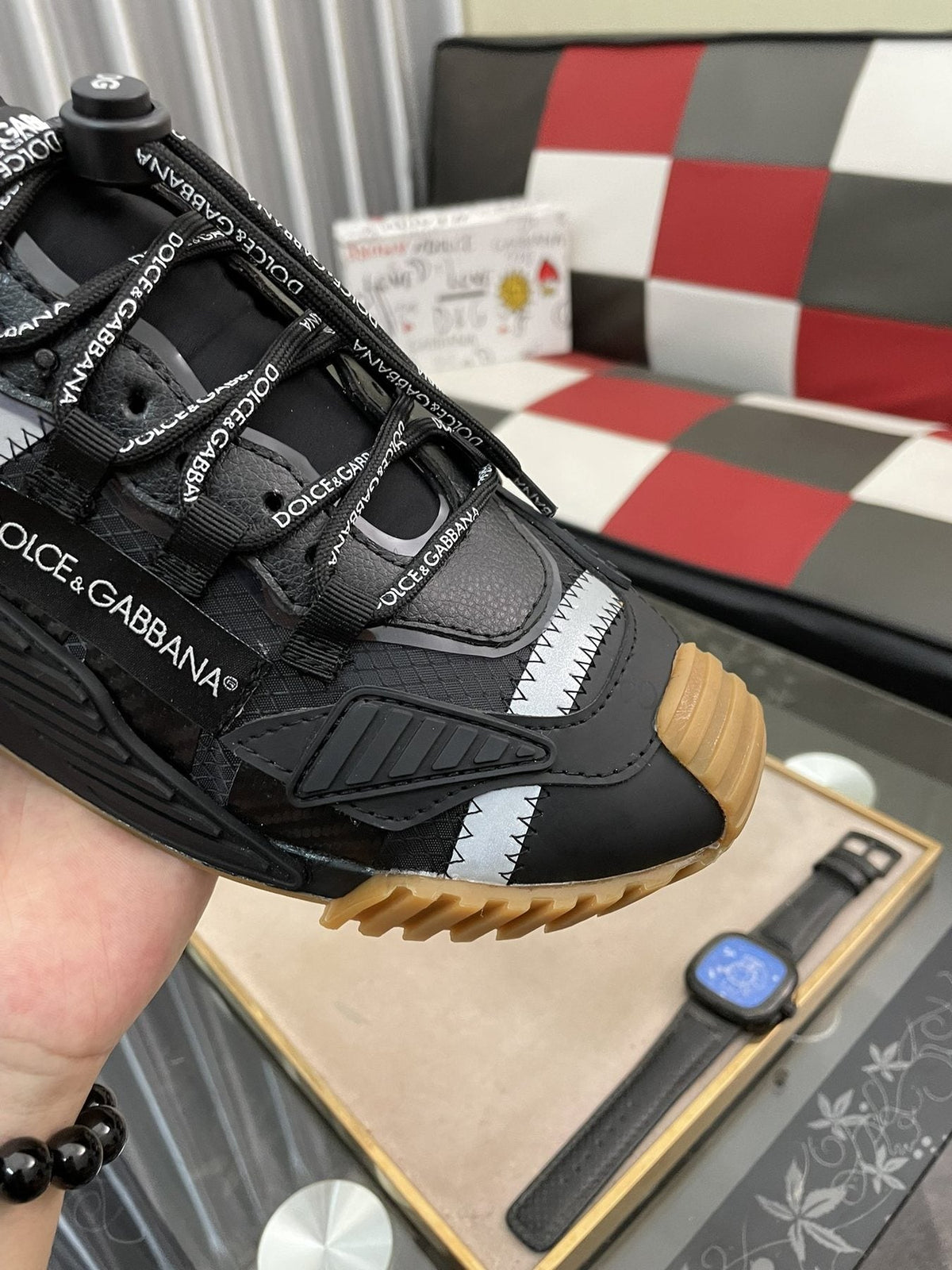 Dolce & Gabbana Black and Gray Lace-Up Sneakers