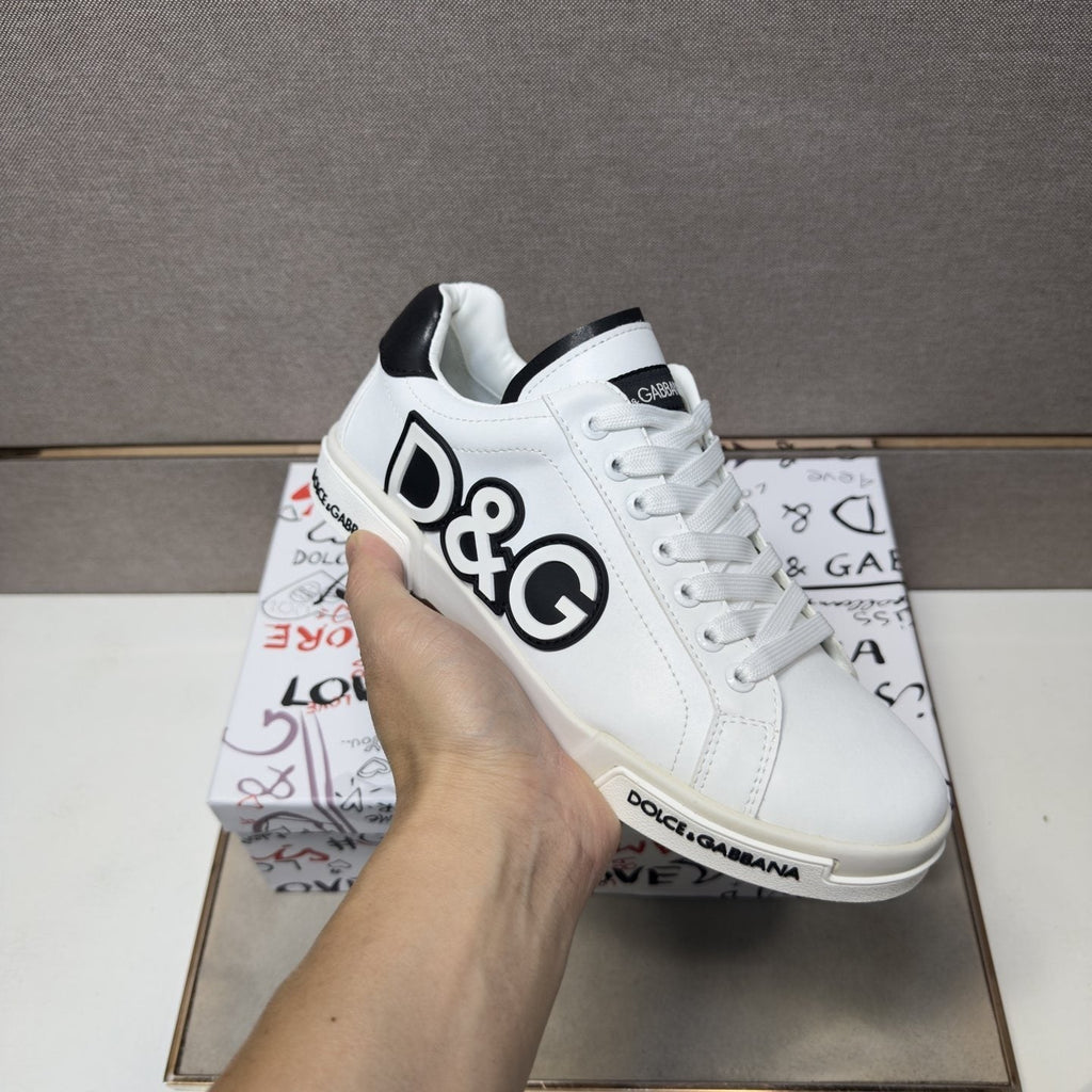Dolce & Gabbana White Logo Low-Top Sneakers - White With Black Accents